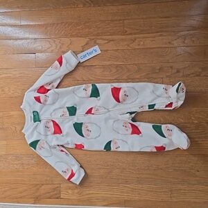 CARTER'S BABY WHITE BABY CHRISTMAS HOLIDAY SANTA ONE PIECE SLEEPER SIZE 9 MONTHS